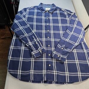 Jachs Girlfriend Mens XXL Blue White Plaid Snap Button Down Shirt Side Pockets
